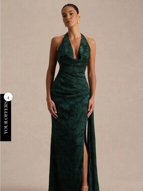 Halter Neck Emerald Green Evening Gown